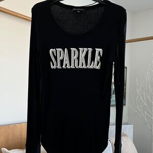INC International Concepts Black Long Sleeve Top with Silver Sparkle